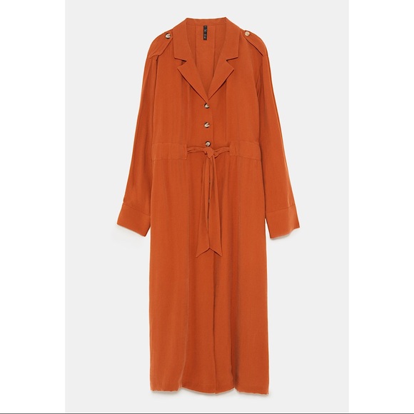 Zara Terracotta Flowing Midi Shirt Dress NWT Med - Picture 4 of 11